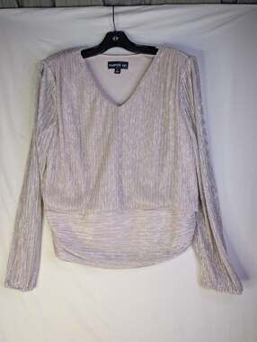 Harper 241 Women's Metallic V-Neck Long Sleeve Blouse, Size L